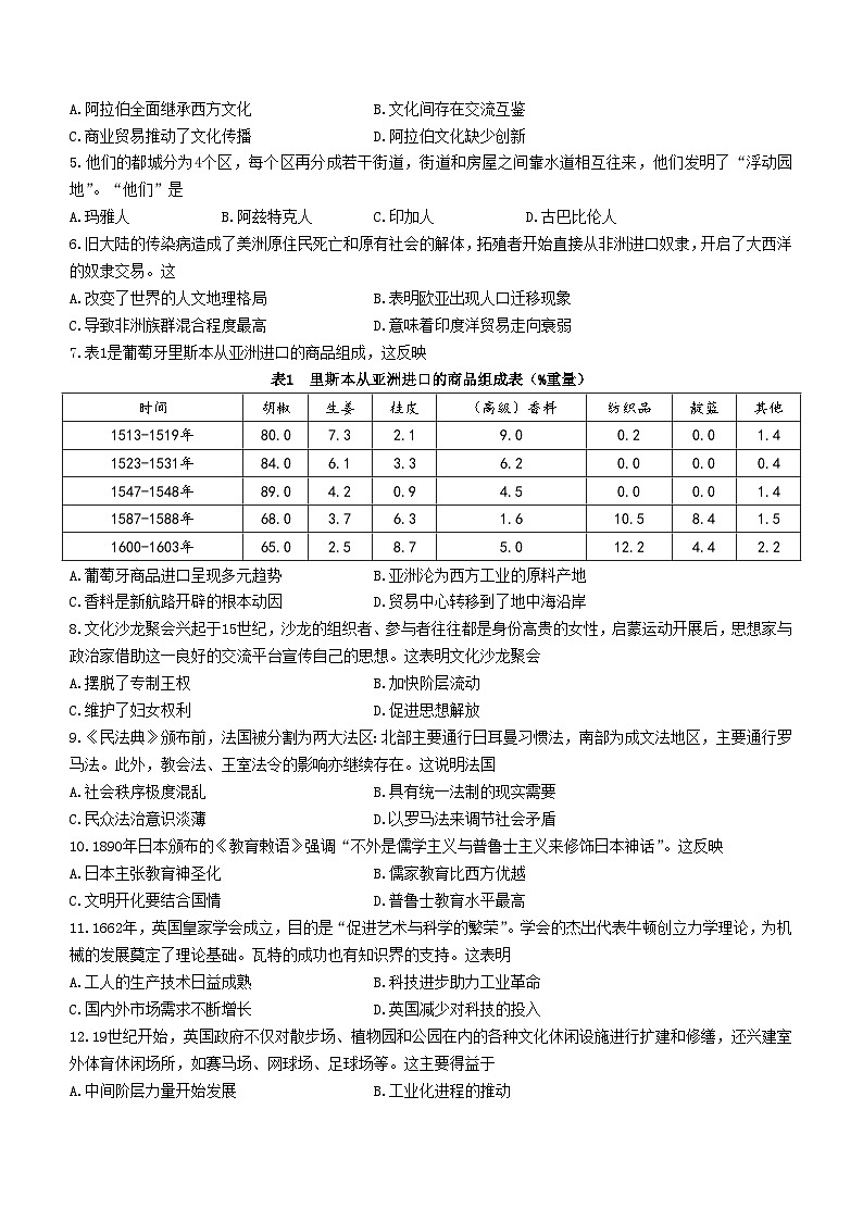 江苏省扬州市2023-2024学年高一下学期期末考试历史试题02