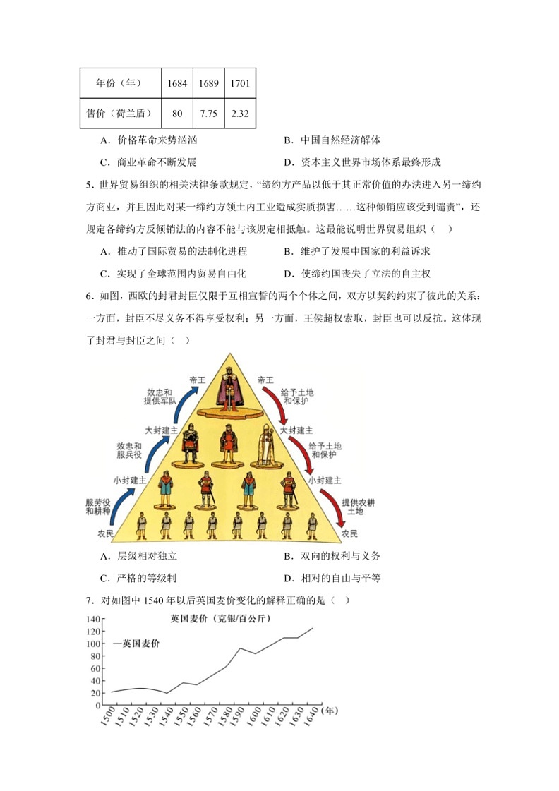 [历史]云南省保山市部分学校2023～2024学年高一下学期6月质量检测卷试题(有答案)第2页