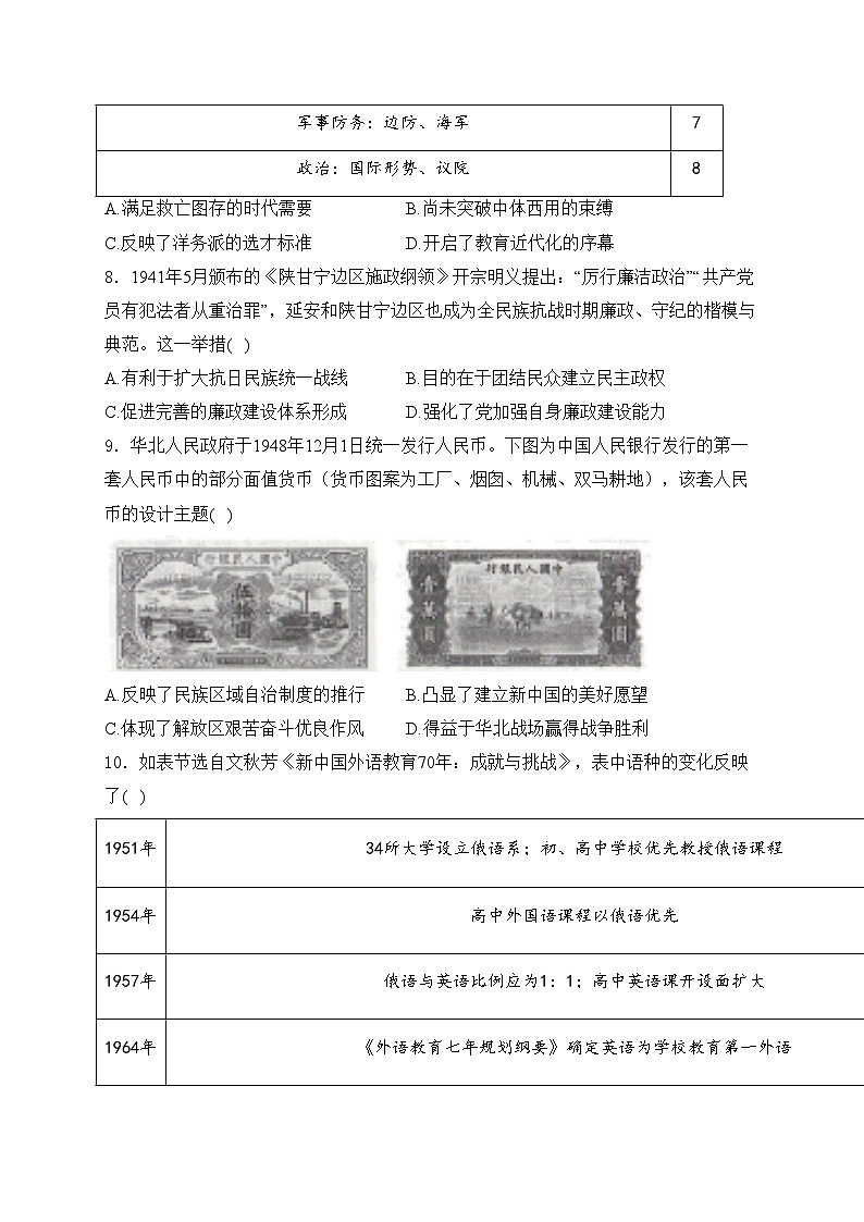 辽宁省部分学校2023-2024学年高二下学期6月阶段考试历史试卷(含答案)第3页