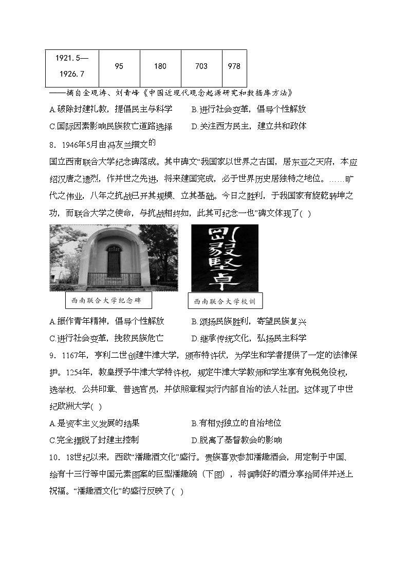 山东省济宁市兖州区2023-2024学年高二下学期期中考试历史试卷(含答案)第3页