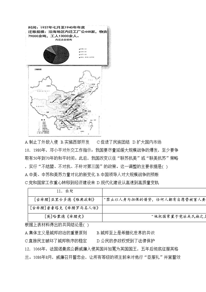 武汉市第二中学2024届高三下学期5月模拟考历史试卷(含答案)第3页
