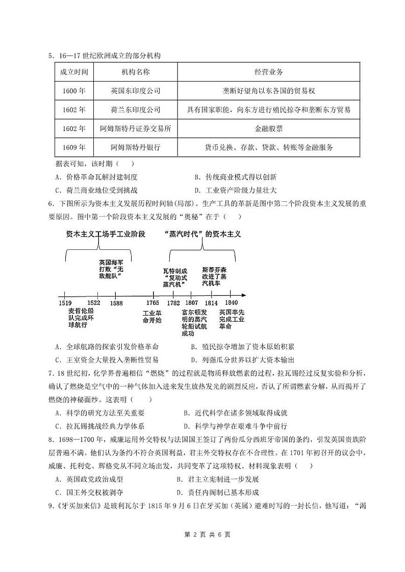 2025届四川省成都市石室中学高三零诊模拟历史02