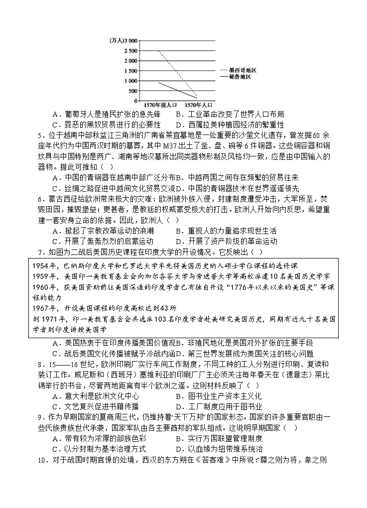 四川省遂宁市射洪中学2023-2024学年高二下学期期末模拟历史试题 Word版含答案02