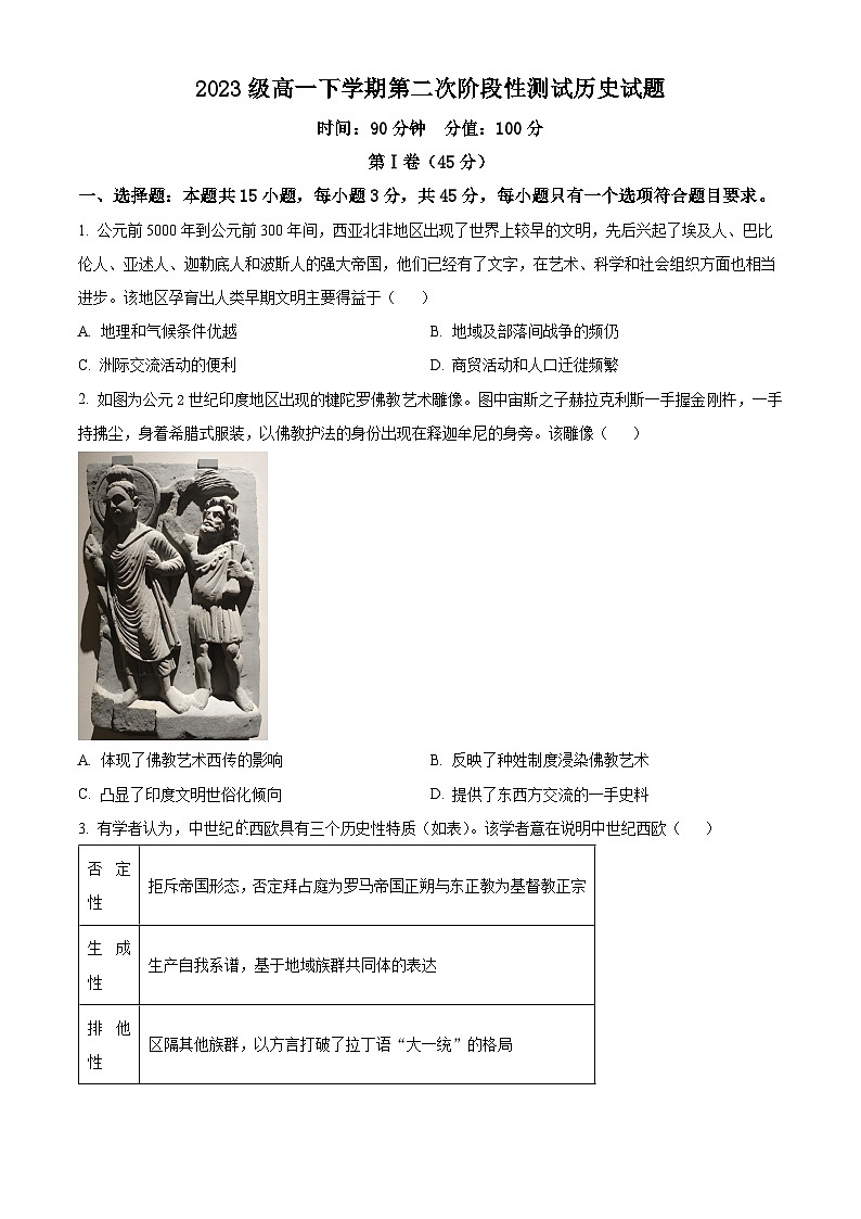 2024聊城一中高一下学期第二次阶段性测试历史含解析第1页