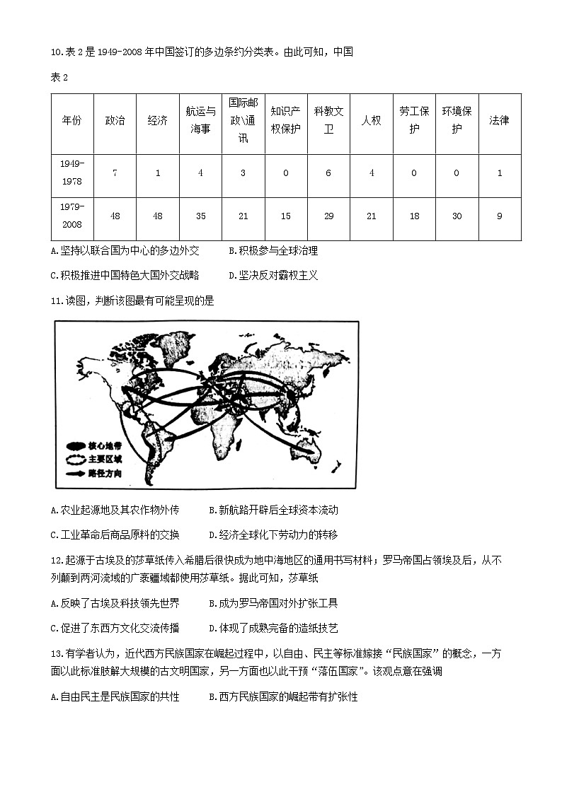 福建省龙岩市2023-2024学年高二下学期期末教学质量检查历史试题(无答案)03