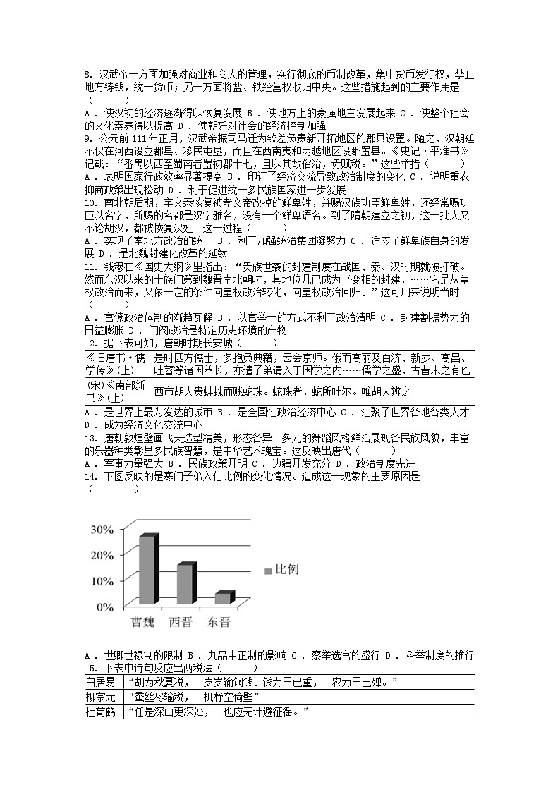[历史][期末]河北省武强中学2023-2024学年高二下学期期末考试历史试卷02