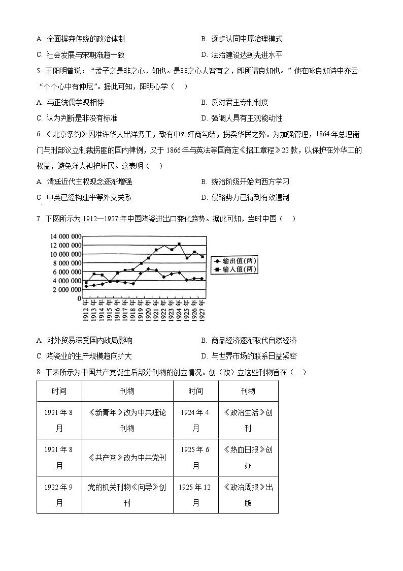 广西壮族自治区贵港市2023-2024学年高二下学期7月期末考试历史试题（原卷版+解析版）02