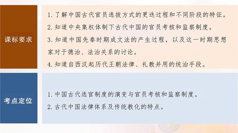 第44讲 中国古代官员的选拔与管理、法治与教化 课件--2024届江苏省高考统编版历史选择性必修1一轮复习02