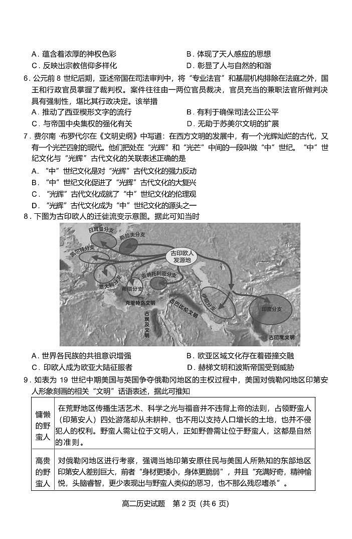 历史丨山西省运城市2025届高三7月期末调研测试历史试卷及答案第2页