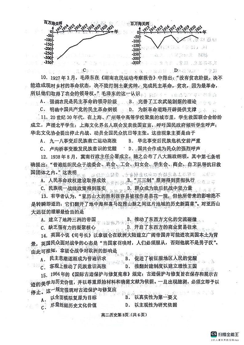山东省烟台市2023-2024学年高二下学期期末学业水平诊断历史试题03