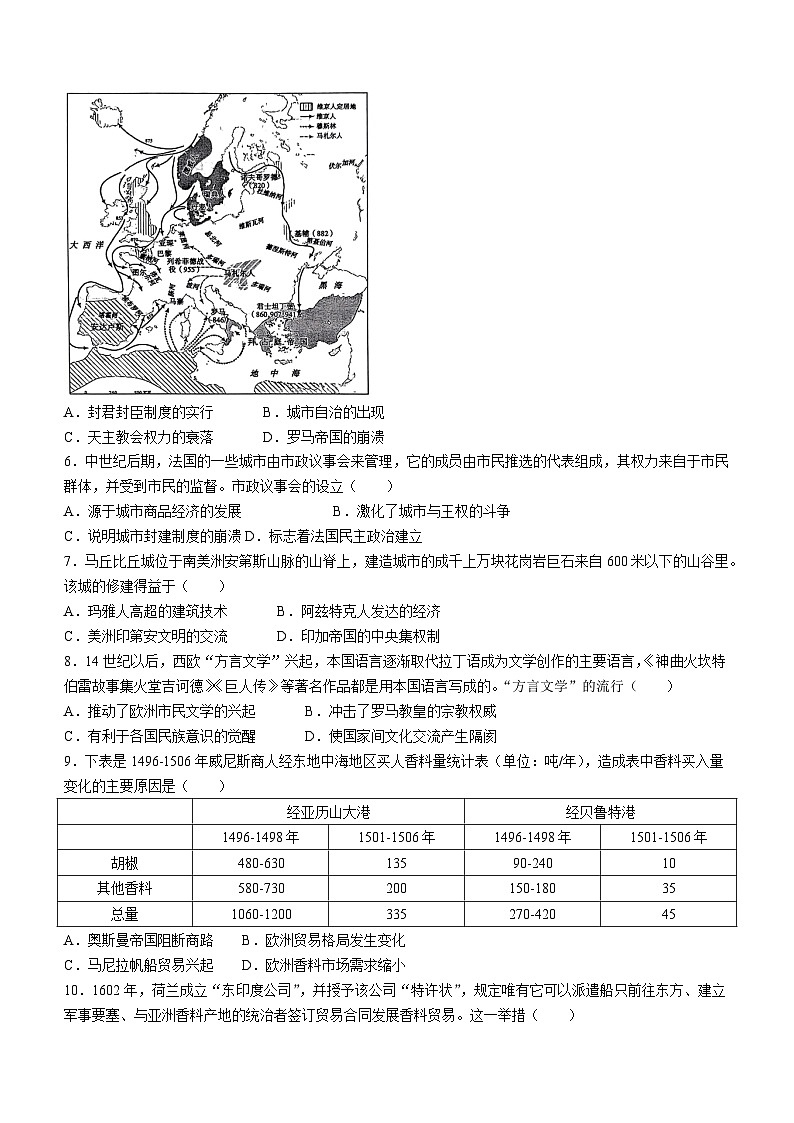 山东省枣庄市2023-2024学年高一下学期期末考试历史试题(无答案)第2页