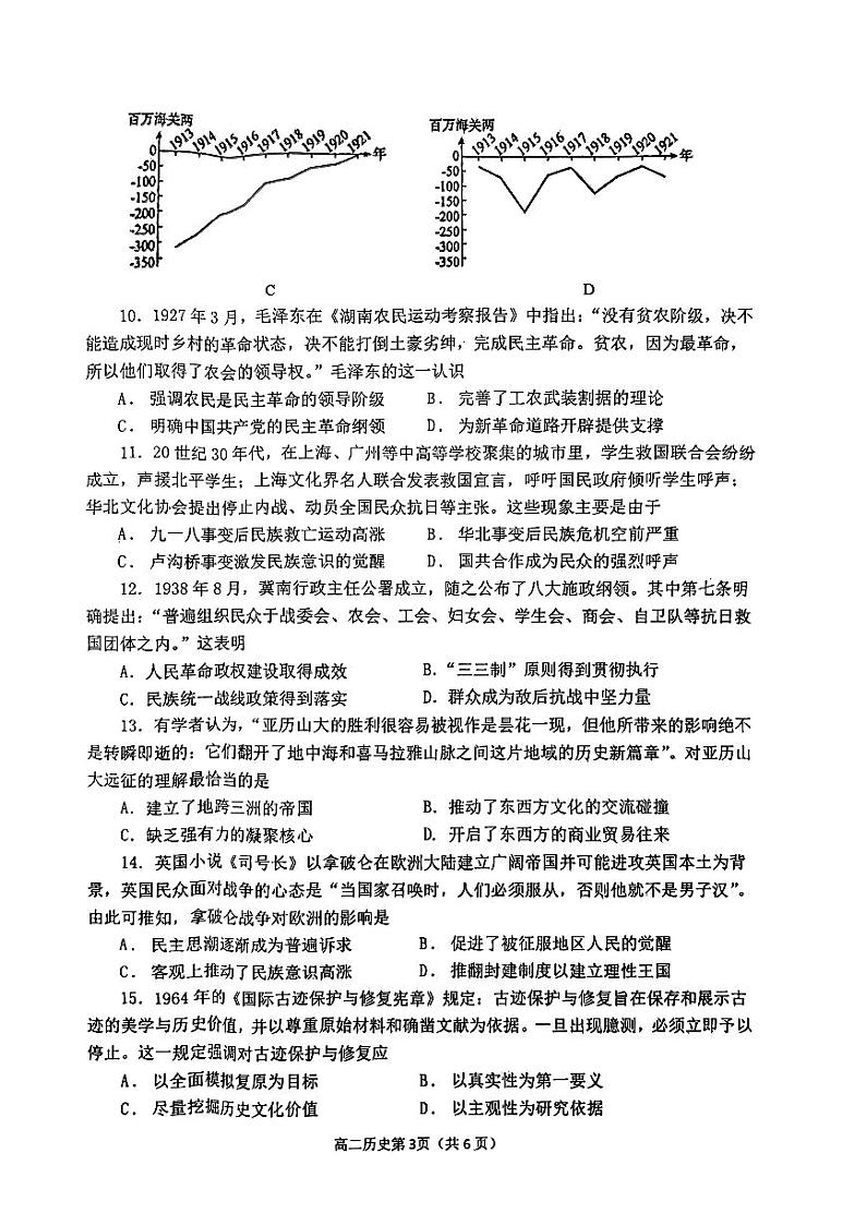 山东省招远市第二中学2023-2024学年高二下学期期末学业水平诊断历史试题03