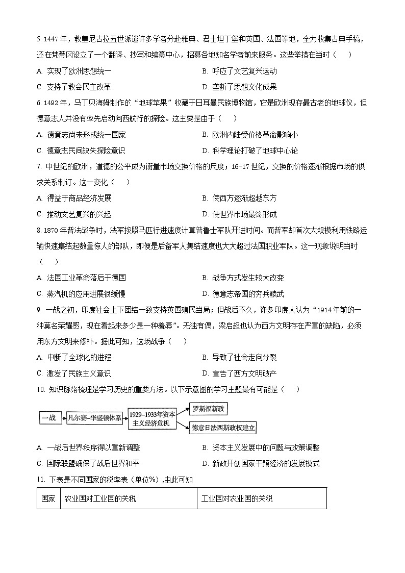 安徽省合肥市庐江县2023-2024学年高一下学期期末教学质量检测历史试题 Word版无答案第2页