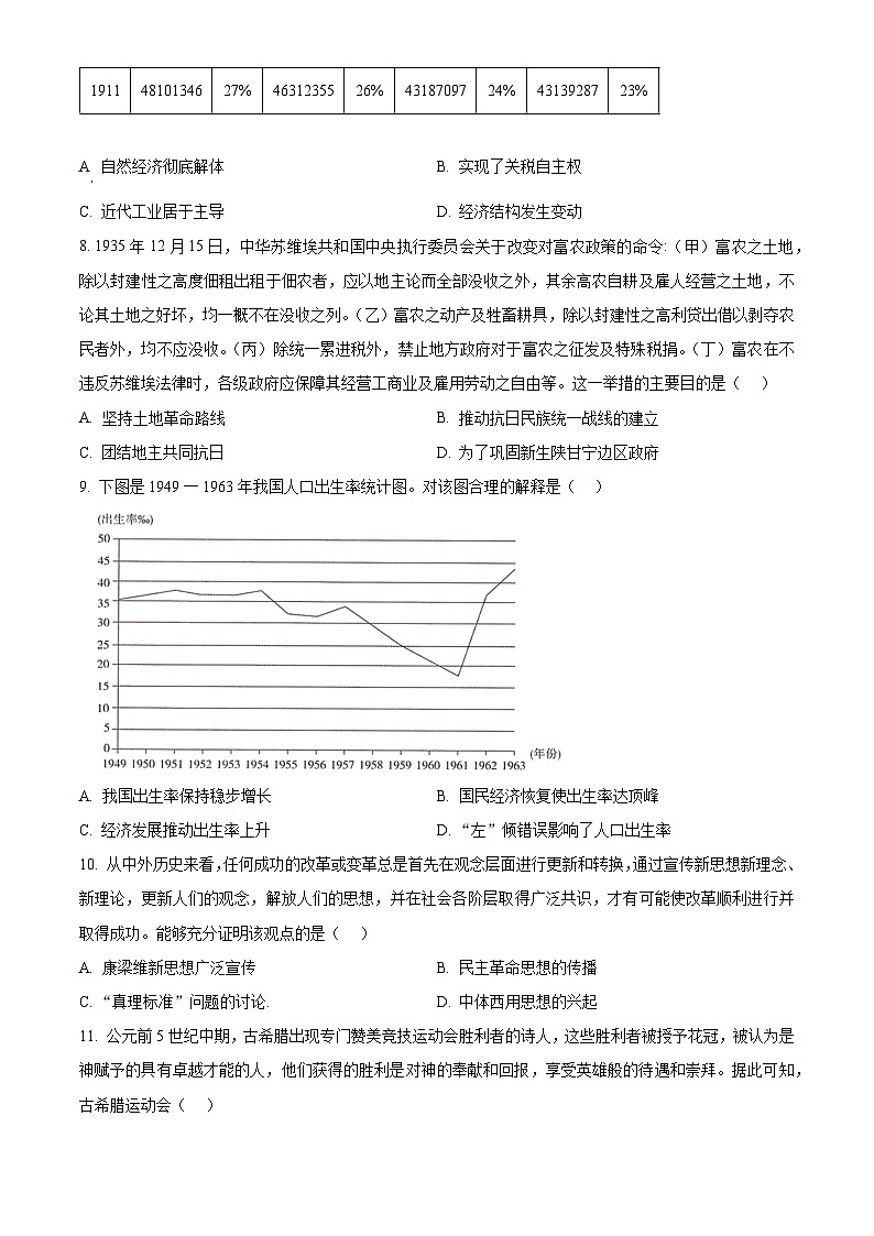 湖南省湖南省部分学校2023-2024学年高二下学期7月期末历史试题（Word版附解析）03