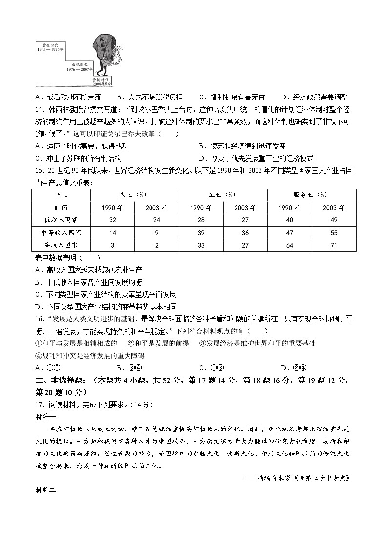 吉林省辽源市田家炳高级中学校友好学校2023-2024学年高一下学期第七十七届期末联考历史试题03