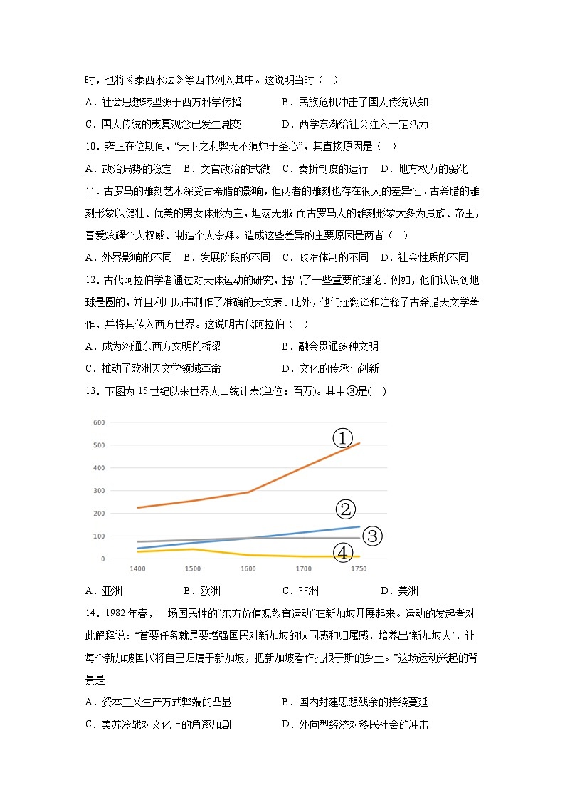 精品解析：天津市滨海新区2023-2024学年高二下学期期末检测历史试题03
