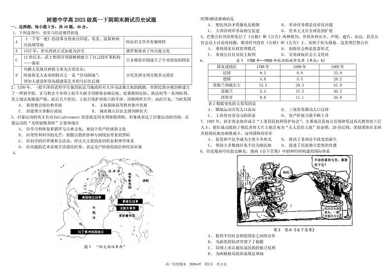2024成都树德中学高一下学期期末考试历史PDF版含答案（可编辑）01