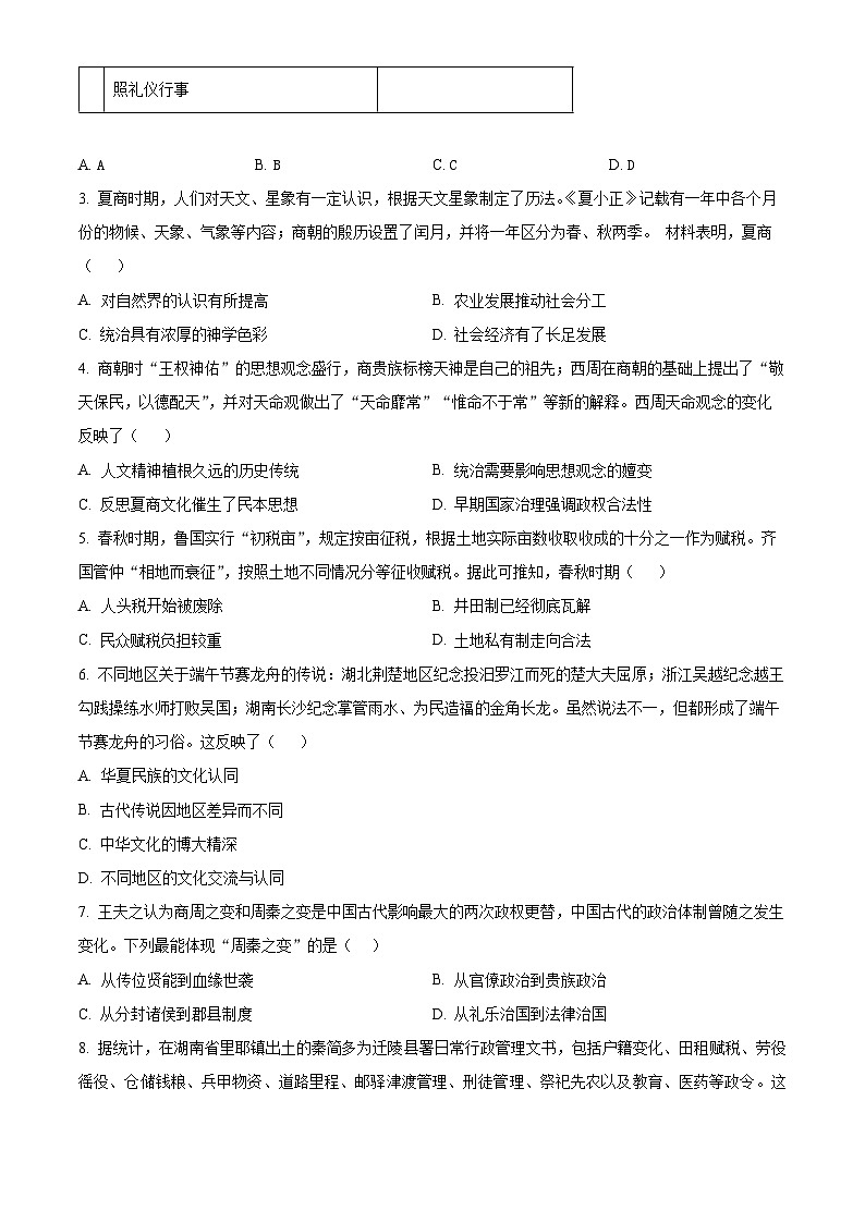 福建省福州市九县（市、区）一中2023-2024学年高二下学期7月期末考试历史试卷（Word版附解析）02