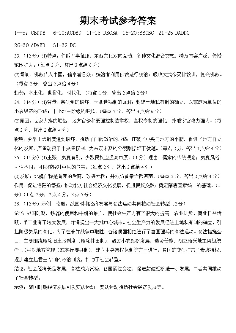 黑龙江省哈尔滨师范大学附属中学、大庆铁人中学2023-2024学年高二下学期期末联考历史试题01