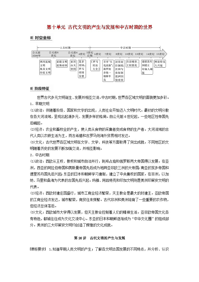 2024届部编高考历史一轮复习学案第十单元古代文明的产生与发展和中古时期的世界第26讲古代文明的产生与发展第1页