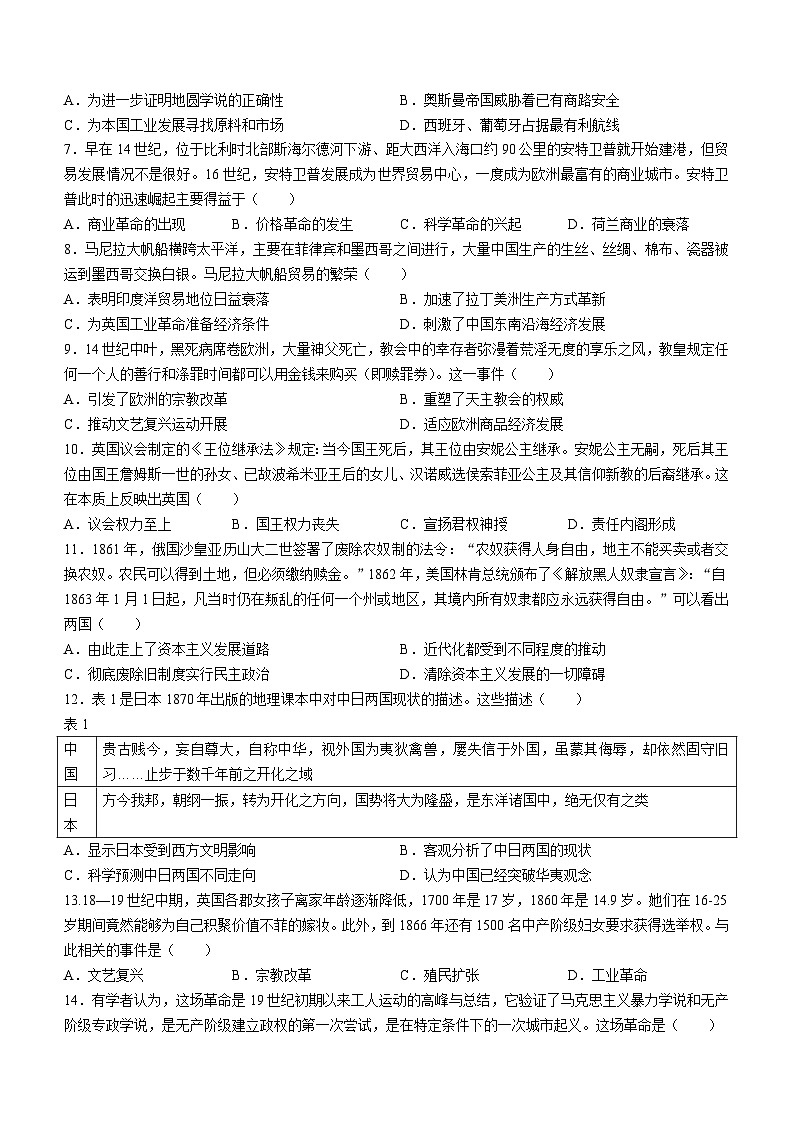 河北省唐山市2023-2024学年高一下学期期末考试历史试题(无答案)02