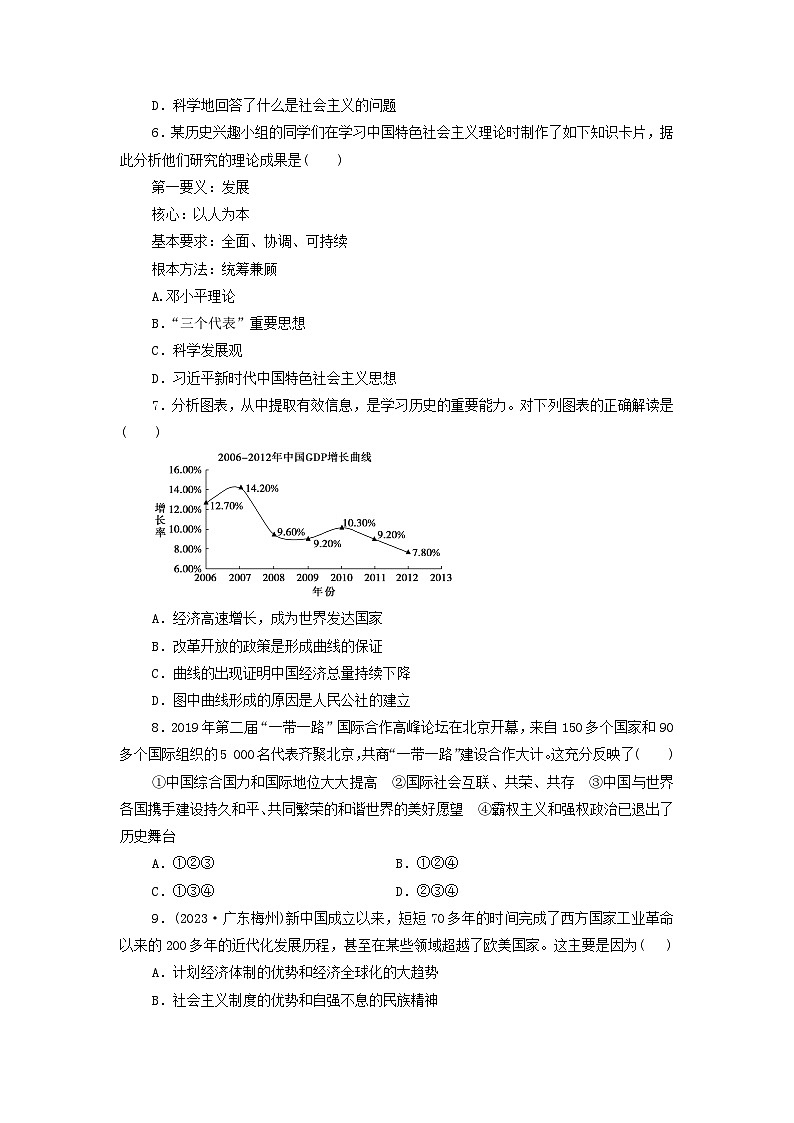 第28课 改革开放和社会主义现代化建设的巨大成就 课后素养训练（含解析）2024-2025学年高一上学期统编版（2019）必修中外历史纲要上02