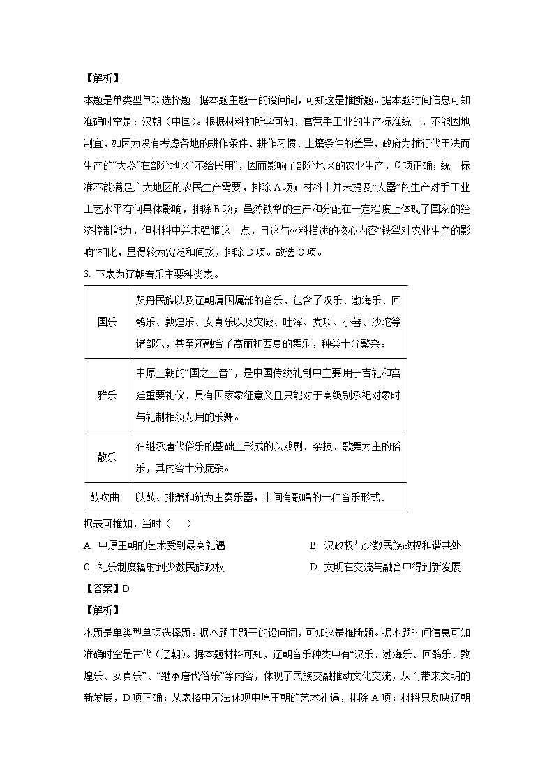 [历史][期末]湖南省湖南省部分学校2023-2024学年高二下学期7月期末试题(解析版)第2页