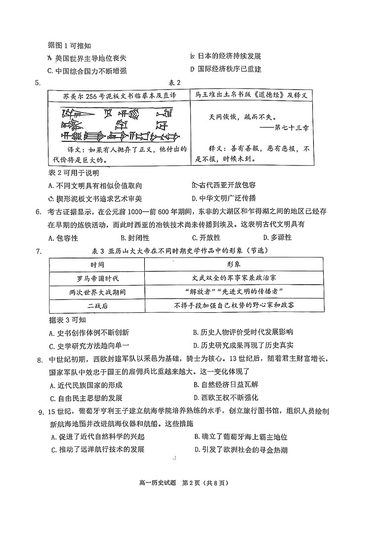 历史-福建省泉州市2023～2024学年高一下学期期末教学质量监测02