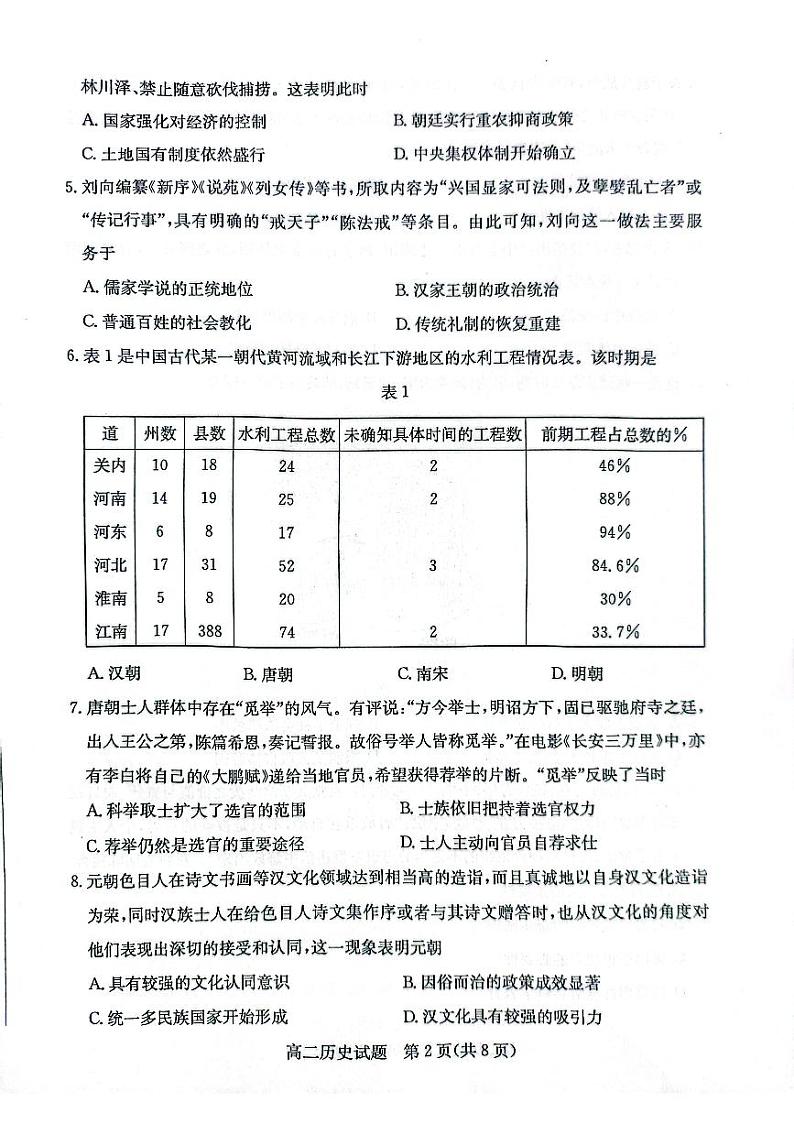 2024年枣庄高二下学期期末 历史试题及答案02