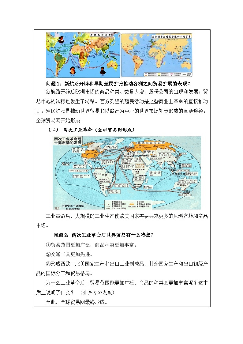 第10课 近代以来的世界贸易与文化交流的扩展-教学设计（表格式）2024-2025学年高二历史统编版（2019）选择性必修303