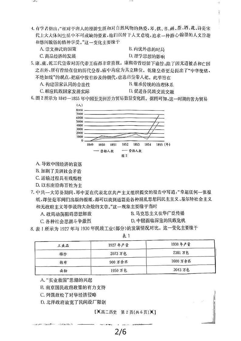 陕西省延安市志丹县2023-2024学年高二下学期新高考适应性考试（期末）历史试题第2页