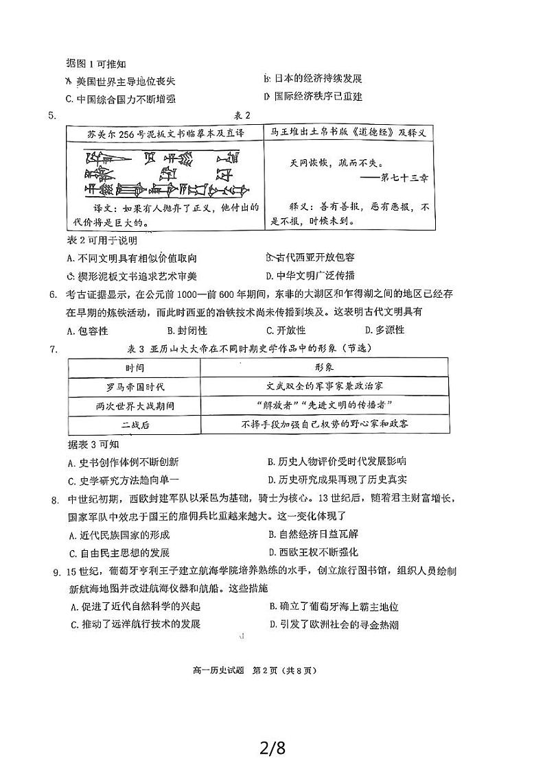 历史-福建省泉州市2023～2024学年高一下学期期末教学质量监测【含答案】第2页
