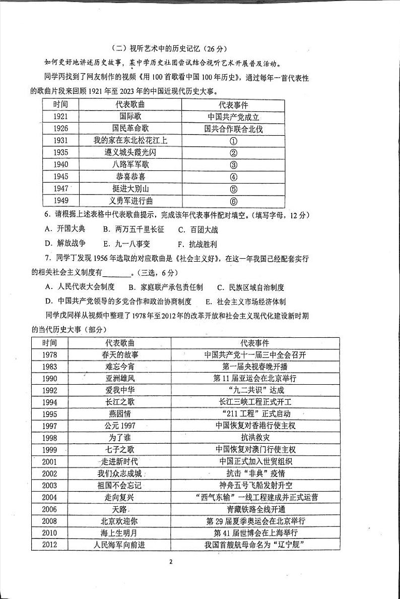 上海市华东师范大学第二附属中学2023-2024学年高一下学期期末考试历史试卷第2页