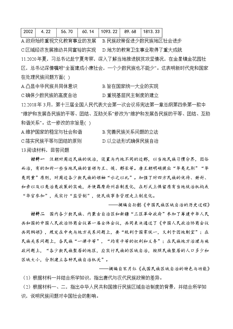 第13课 当代中国的民族政策——2024-2025学年高二历史统编版选择性必修1课时优化训练（含解析）03