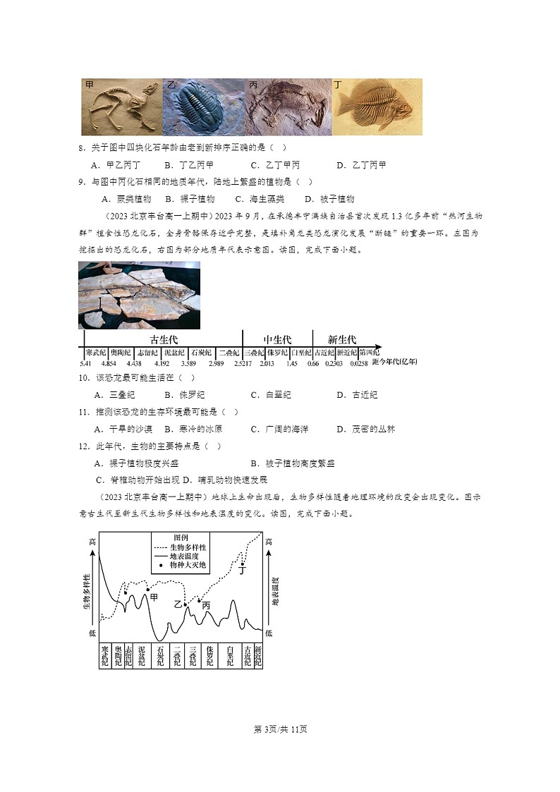 [地理]2023北京高一上学期期中地理真题分类汇编：地球的历史03