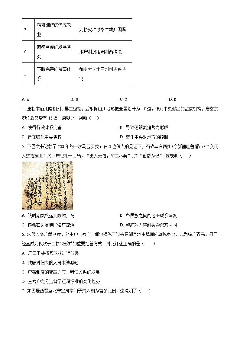 天津市河东区2023-2024学年高二下学期7月期末考试历史试题（Word版附解析）02