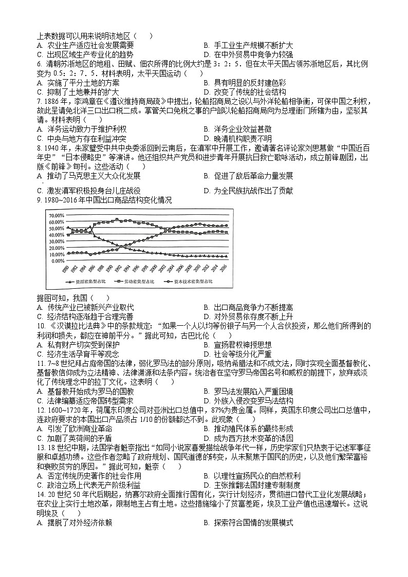 云南省昆明市2023-2024学年高二下学期7月期末考试 历史试题 Word版含答案02