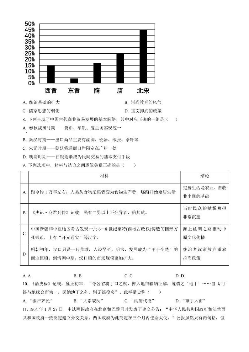天津市河东区2023-2024学年高二下学期7月期末考试 历史试题 PDF版含答案03