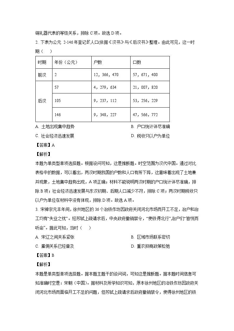 [历史]山东省2024届普通高中学业水平等级适应性考试(一)试题(解析版)02
