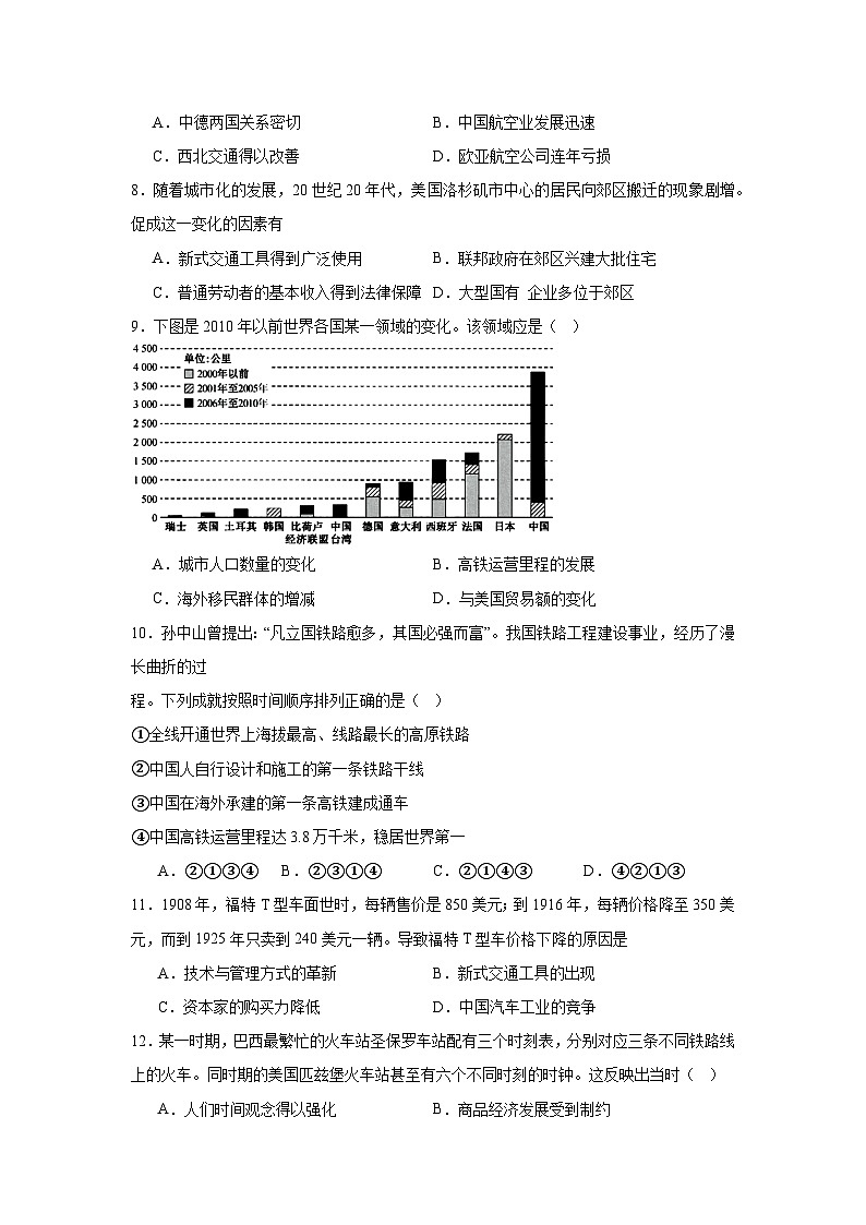 第13课现代交通运输的新变化基础练习  统编版（2019）高中历史选择性必修203
