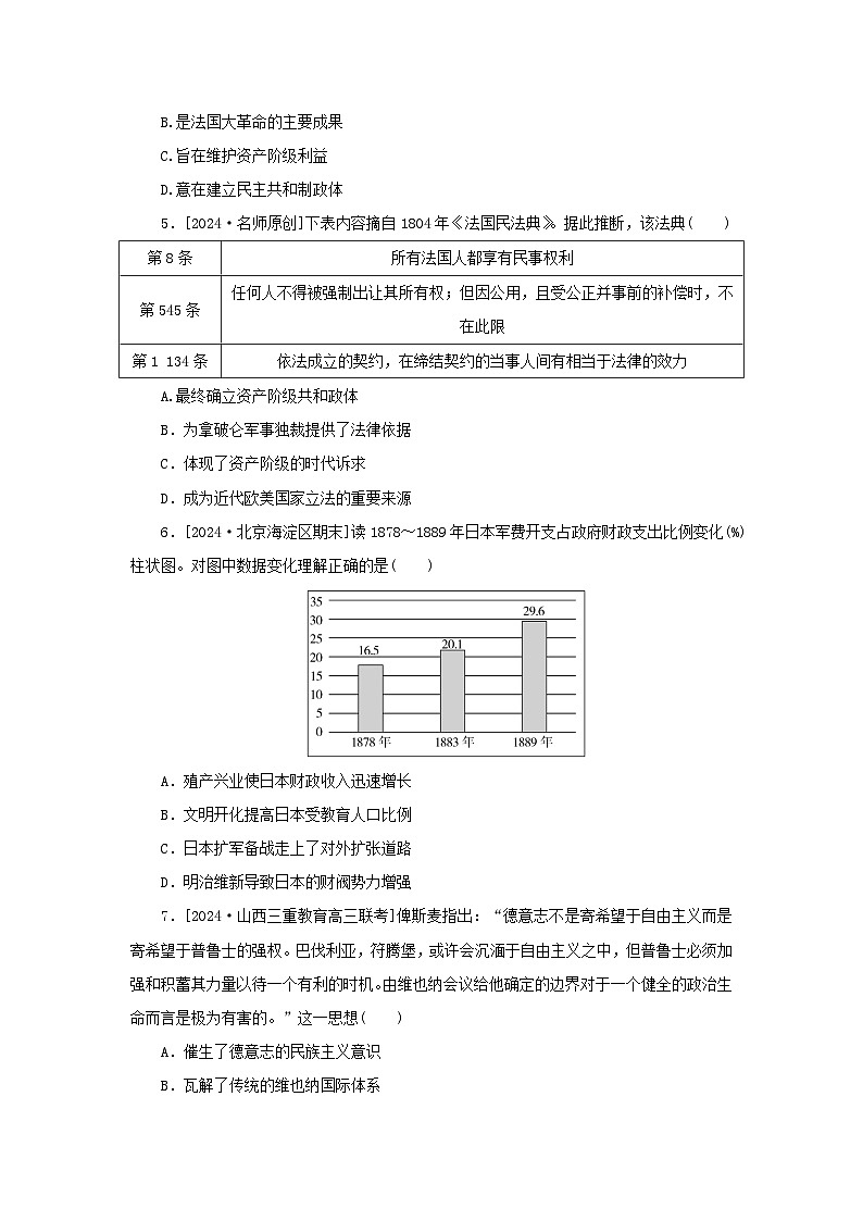 2025版高考历史全程一轮复习课题训练36资产阶级革命与资本主义制度的确立第2页