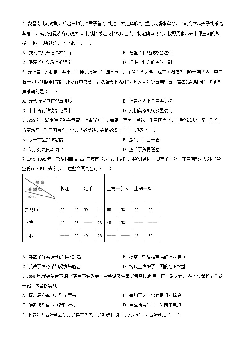 2024锦州高二下学期期末考试历史含解析02