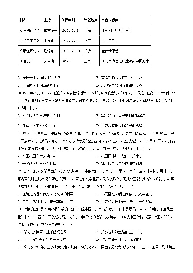 2024锦州高二下学期期末考试历史含解析03