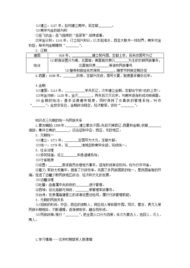 2025版高考历史全程一轮复习学案 版块一中国古代史 课题8两宋的政治和军事及辽夏金元的统治第2页