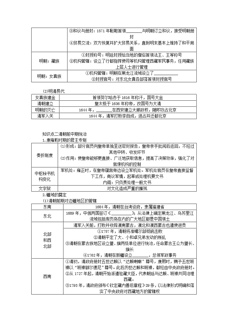 2025版高考历史全程一轮复习学案 版块一中国古代史 课题10从明朝建立至清朝前中期的统治02