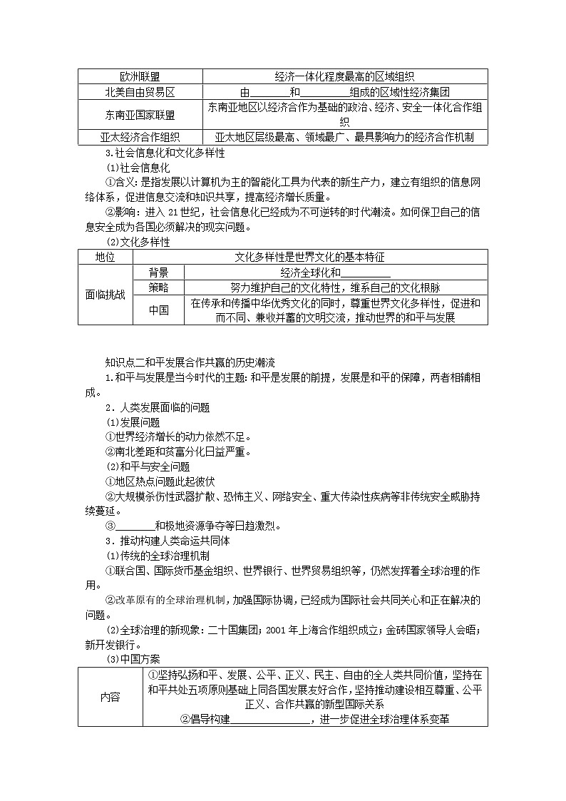 2025版高考历史全程一轮复习学案 版块三世界史 课题46当代世界发展的特点与主要趋势02