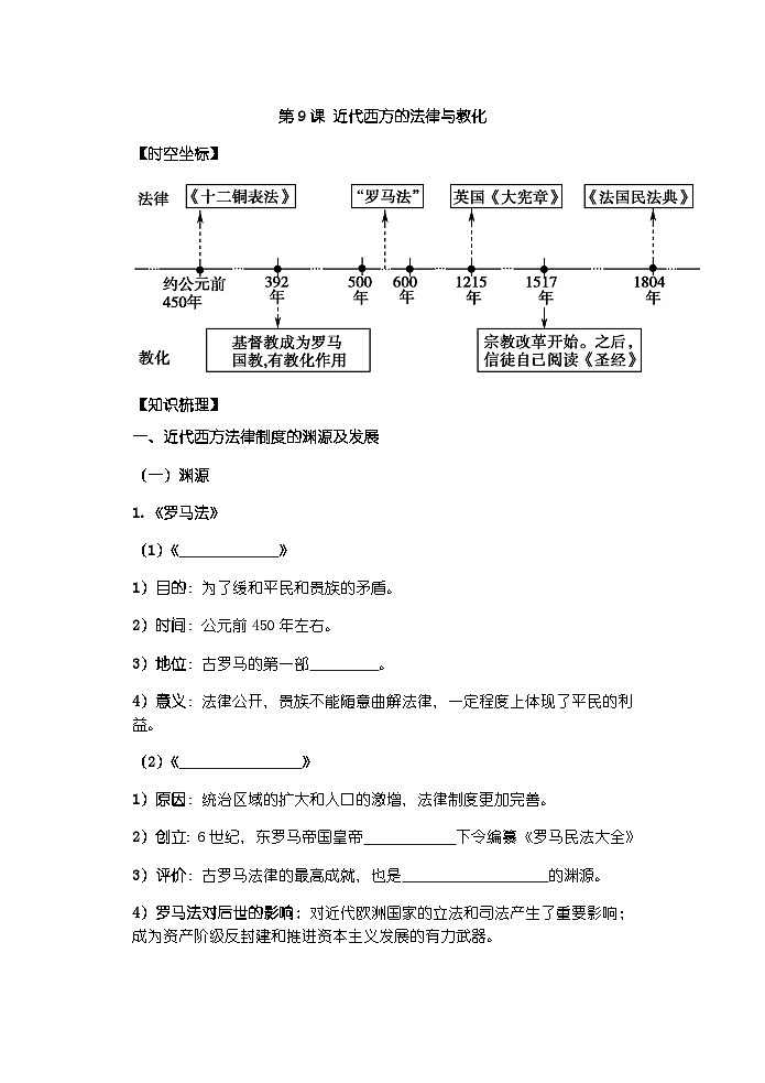 高中历史选必一第3单元第9课 近代西方的法律与教化-导学案01