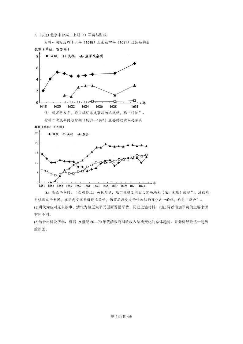 [历史]2021～2023北京重点校高二上学期期中历史真题分类汇编：中国赋税制度的演变02