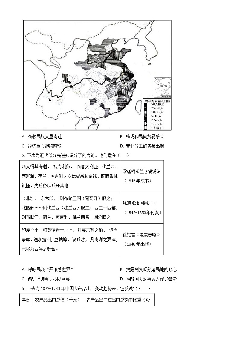 山东省淄博市2025届高三上学期一轮复习仿真模拟历史试题（含解析）02