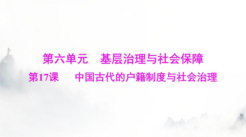 高考历史一轮复习选择性必修1第六单元第十七课中国古代的户籍制度与社会治理课件第1页